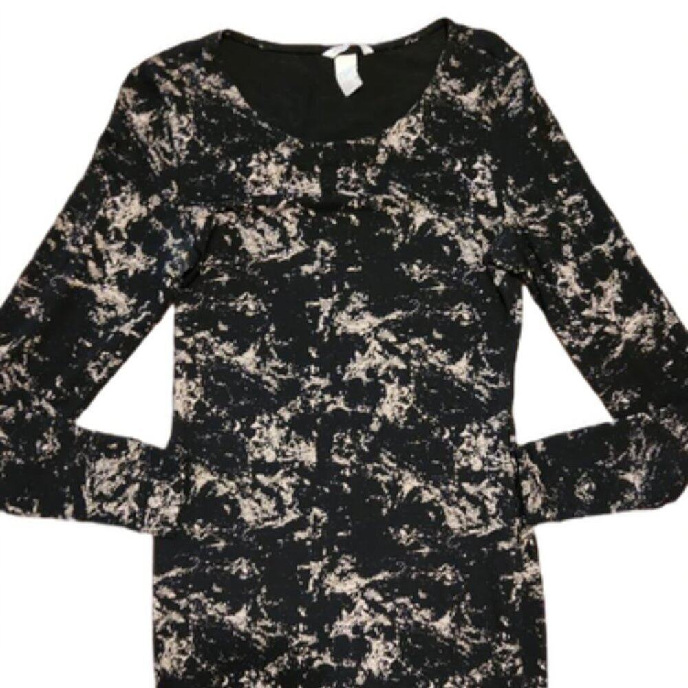 H&M Black Marble Print Long Sleeve Bodycon Dress || Small EUC
